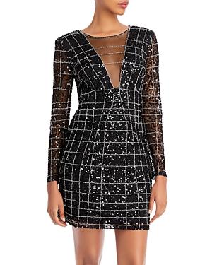 Aidan By Aidan Mattox Beaded Illusion Mini Dress