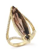 Smoky Quartz And Diamond Ring In 14k Yellow Gold - 100% Exclusive