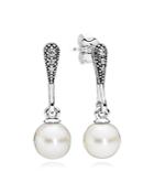 Pandora Drop Earrings - Sterling Silver, Cultured Freshwater Pearl & Cubic Zirconia Elegant Beauty
