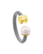 Tous 18k Yellow Gold Bear Cultured Freshwater Pearl Ring