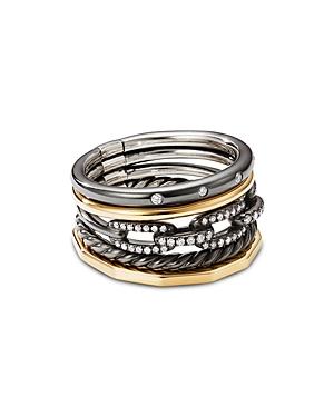 David Yurman Stax Five-row Ring In Blackened Silver With Diamonds