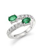 Emerald And Diamond Two-stone Wrap Ring In 14k White Gold