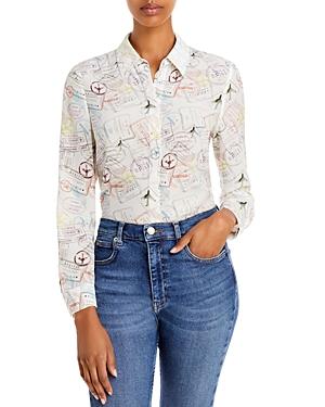 Alice And Olivia Willa Silk Stamp Print Shirt