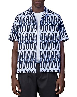 Neil Barrett Cotton Scribbled Stripe Print Relaxed Fit Button Down Camp Shirt