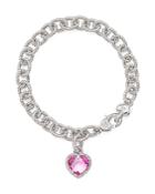 Judith Ripka Sterling Silver Single Heart Charm Bracelet With Lab-created Pink Corundum
