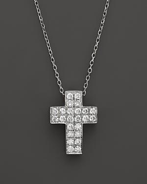 Diamond Cluster Cross Pendant In 14k White Gold, .40 Ct. T.w., 15