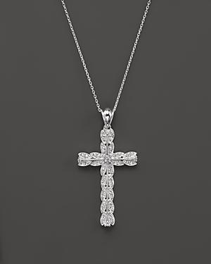 Diamond Vintage Inspired Cross Pendant Necklace In 14k White Gold, .25 Ct. T.w.