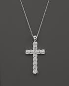 Diamond Vintage Inspired Cross Pendant Necklace In 14k White Gold, .25 Ct. T.w.