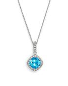 Blue Topaz Cushion Cut And Diamond Pendant Necklace In 14k White Gold, 16 - 100% Exclusive