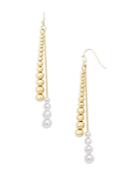 Aqua Ball & Imitation Pearl Double Row Linear Drop Earrings In Gold Tone - 100% Exclusive