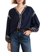Velvet By Graham & Spencer Carina Embroidered Peasant Top