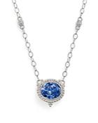 Judith Ripka Sterling Silver La Petite Oval Pendant Necklace With Lab-created Blue Corundum, 17