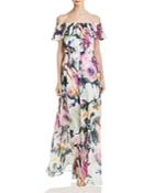 Betsey Johnson Floral Chiffon Off-the-shoulder Maxi Dress