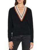 Sandro Colle Striped Neck Wool & Cashmere Sweater