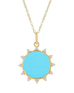 Rachel Reid 14k Yellow Gold Diamond Turquoise Sun Burst Pendant Necklace, 20