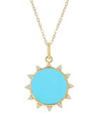 Rachel Reid 14k Yellow Gold Diamond Turquoise Sun Burst Pendant Necklace, 20