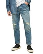 Allsaints Jack Straight Slim Fit Damaged Jeans In Mid Indigo