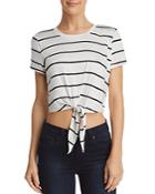Aqua Tie-front Cropped Striped Tee - 100% Exclusive
