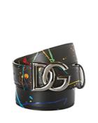 Dolce & Gabbana Men's Interlocking Logo Paint Splatter Leather Belt