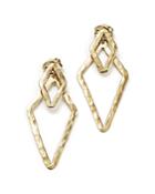 14k Yellow Gold Hammered Front-back Triangle Earrings