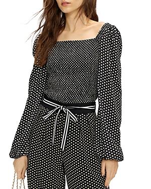 Ted Baker Ditsy Floral Print Smocked Puff Sleeve Top