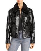 7 For All Mankind Faux Fur Trimmed Patent Leather Jacket