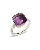 Pomellato Nudo Maxi Ring With Faceted Amethyst And Diamonds In 18k White And Rose Gold