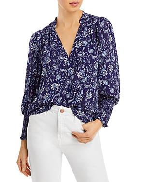 Aqua Floral Print Smocked Blouse - 100% Exclusive