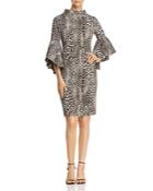 Badgley Mischka Bell Sleeve Leopard Print Sheath Dress