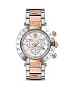 Versace Reve Chronograph Stainless Steel And Rose Gold Watch With White Mother-of-pearl Dial, 46mm