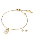 Michael Kors Padlock Charm Bracelet & Earrings Set In 14k Gold-plated Sterling Silver Or 14k Rose Gold-plated Sterling Silver