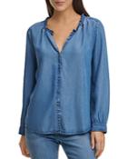 Dkny Ruffle Neck Chambray Top