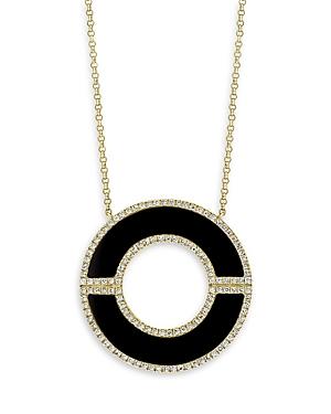 Bloomingdale's Onyx & Diamond Circle Pendant Necklace In 14k Yellow Gold, 16-18 - 100% Exclusive