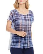 Vince Camuto Mixed Media Plaid-front Tee
