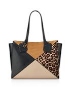 Anne Klein Julia East/west Leopard Print Large Calf Hair And Leather Tote