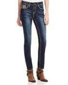 Grace In La Tribal Rainfall Relaxed Skinny Jeans In Dark Blue - Compare At $84