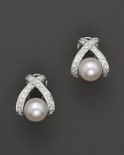 Cultured Pearl X Earrings With Diamonds, 7-7.5 Mm