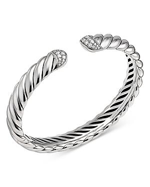 David Yurman Sterling Silver & Diamond Sculpted Cable Cuff Bracelet