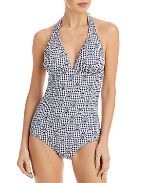 Shoshanna Printed Halter One Piece Swimsuit