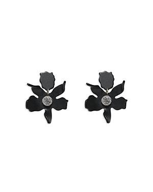 Lele Sadoughi Pave Small Black Lily Drop Earrings In 14k Gold Plate