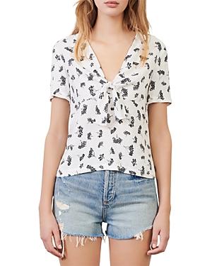 Maje Liseille Floral Print Tie Neck Top