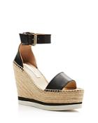 See By Chloe Glyn Leather Espadrille Platform Wedge Ankle Strap Sandals