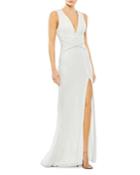 Mac Duggal Embellished Sleeveless Cross Front Gown