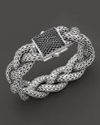 John Hardy Large Braided Classic Chain Silver Bracelet With Black Sapphires