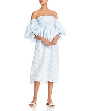 Sleeper Atlanta Off-the-shoulder Smocked Linen Dress