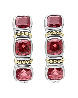 Lagos 18k Yellow Gold & Sterling Silver Caviar Color Rhodolite Garnet Half Hoop Earrings