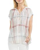 Vince Camuto Crinkled Plaid Lace-up Top