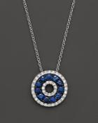 Diamond And Sapphire Circle Pendant Necklace In 14k White Gold, 18