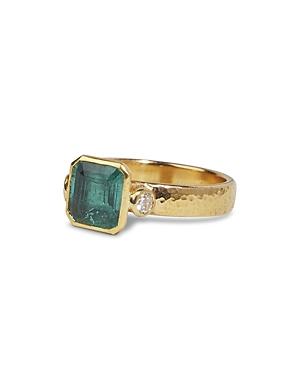 Gurhan 24k/22k Yellow Gold Rune Emerald & Diamond Ring