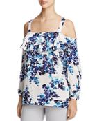 Nydj Floral Print Tiered Ruffle Cold Shoulder Blouse